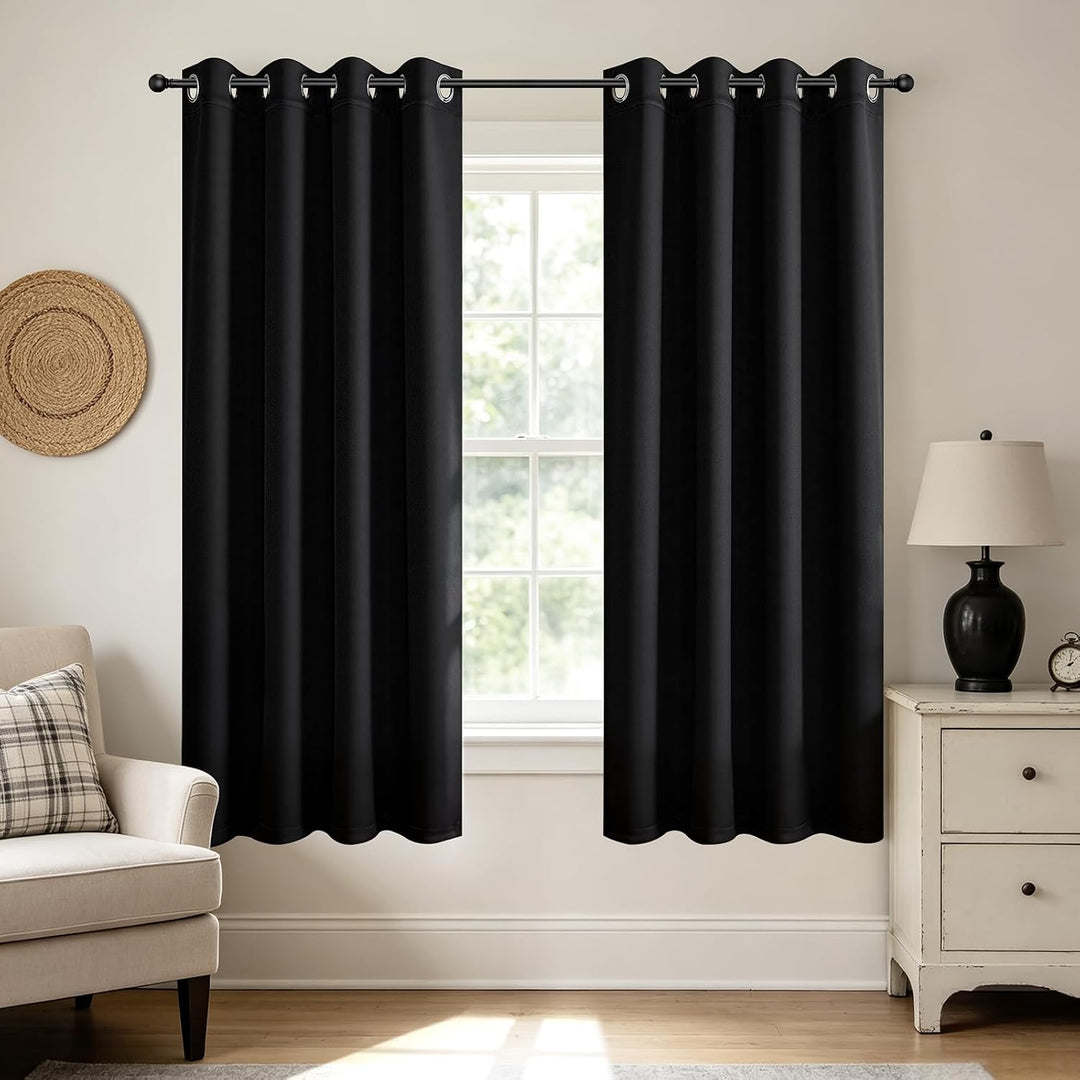 Black Blackout Grommet Curtains, 2 Panels, 52 x 72 in - Just Closeouts Canada Inc.X0040GDO63
