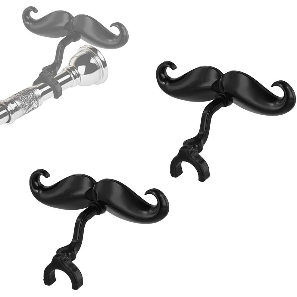 Black clip-on moustache for trumpet or trombone mouthpiece, source view 1