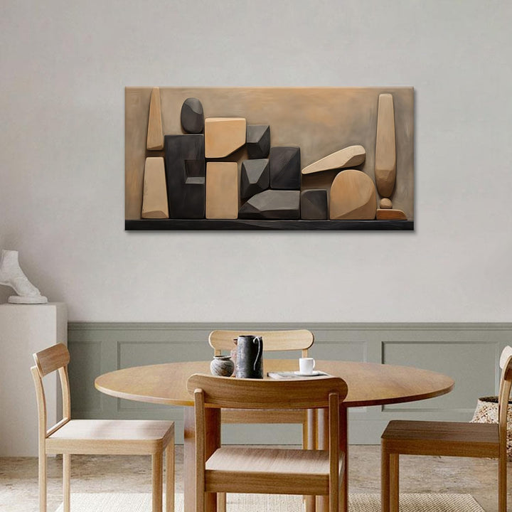 Black Brown and Gray Abstract Wall Art Minimalist Canvas Print Simple Abstract Shapes Painting Scandinavian Artwork for Office Home Decor - Just Closeouts Canada Inc.