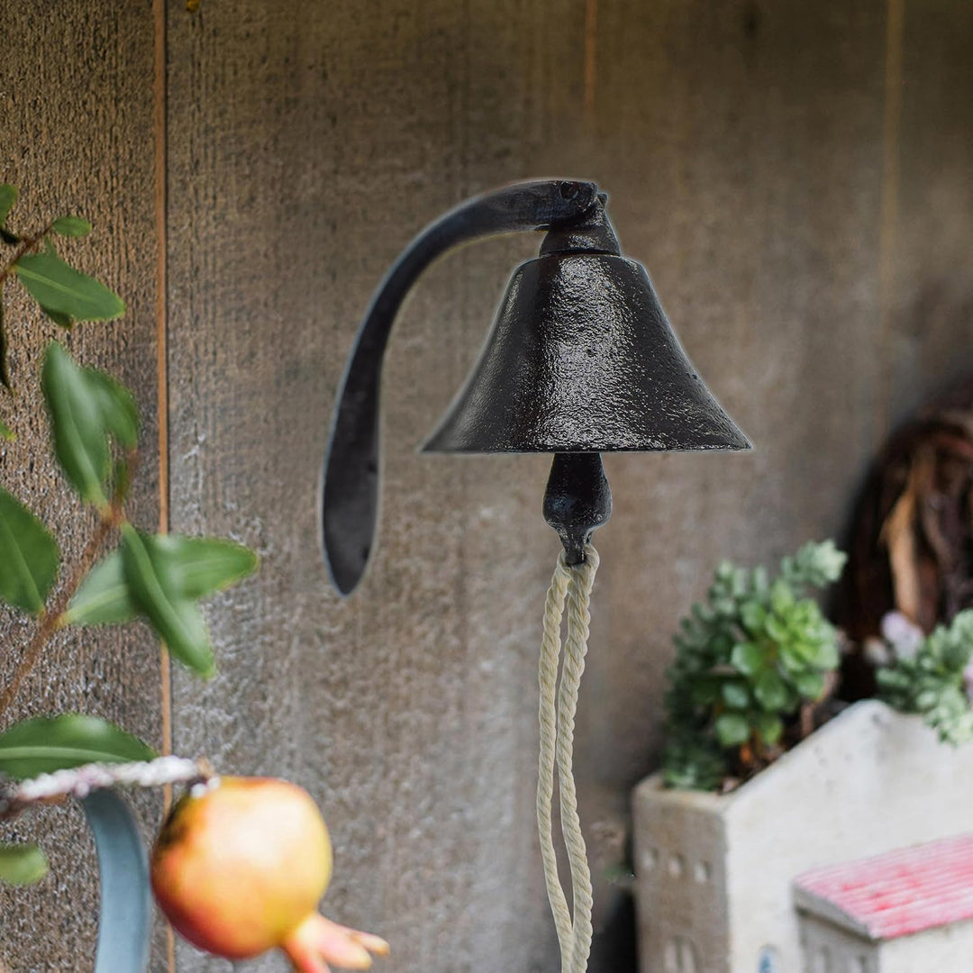 Black Cast-Iron Wall-Mounted Dinner Bell with Pull Rope - Just Closeouts Canada Inc.X0041IE96T