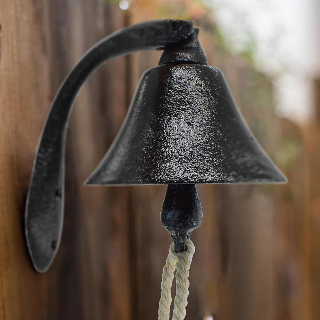 Black Cast-Iron Wall-Mounted Dinner Bell with Pull Rope - Just Closeouts Canada Inc.X0041IE96T