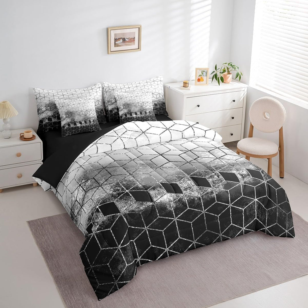 Black & Grey Honeycomb King 7-Piece Comforter & Sheet Set - Just Closeouts Canada Inc.X004P05D4P