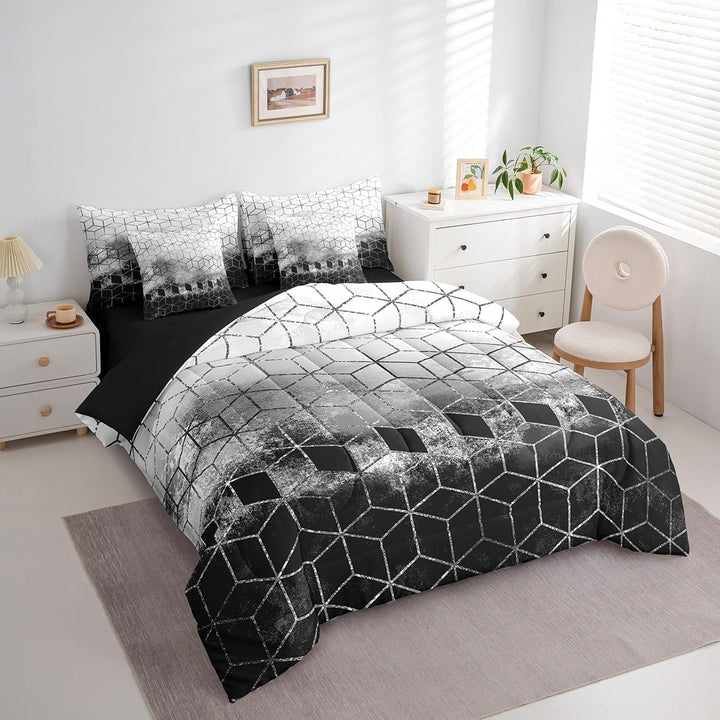Black & Grey Honeycomb King 7-Piece Comforter & Sheet Set - Just Closeouts Canada Inc.X004P05D4P
