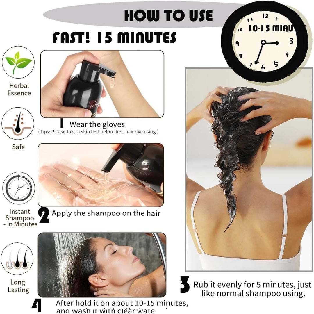 Black Hair Dye Shampoo for Grey Hair Beard Coverage, 500ML Instant Hair Colour Shampoo 3 in 1, Hair Color & Long Lasting Hair Colouring Shampoos for Women Men, Black Hair Dye Coloring in Minutes (Dark Brown) - Just Closeouts Canada Inc.X004RPK35R