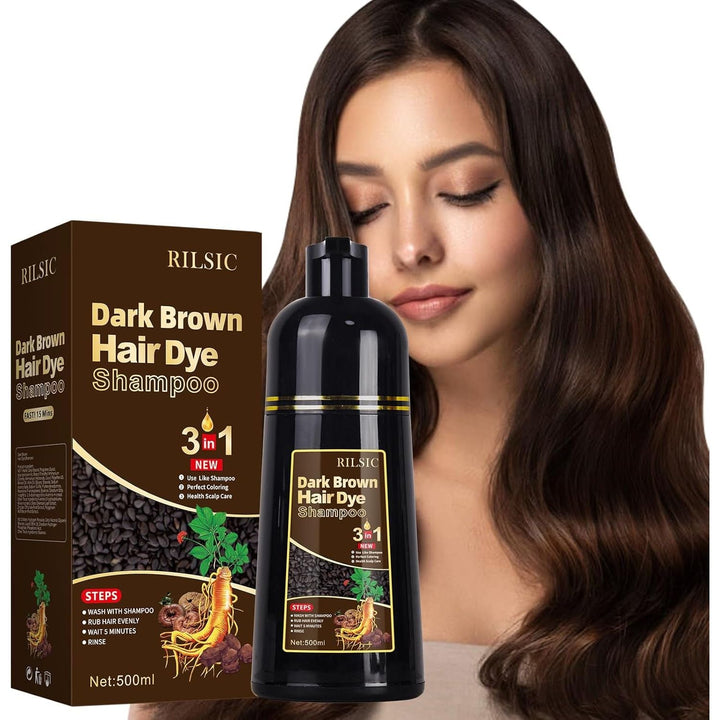 Black Hair Dye Shampoo for Grey Hair Beard Coverage, 500ML Instant Hair Colour Shampoo 3 in 1, Hair Color & Long Lasting Hair Colouring Shampoos for Women Men, Black Hair Dye Coloring in Minutes (Dark Brown) - Just Closeouts Canada Inc.X004RPK35R