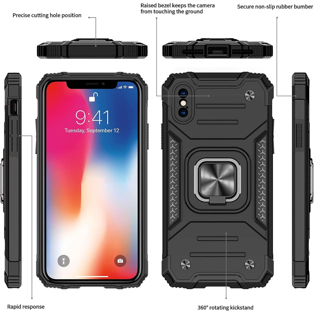 Black iPhone X/XS Case with Magnetic Ring Stand and 2 Screen Protectors - Just Closeouts Canada Inc.X0045R6Z3L