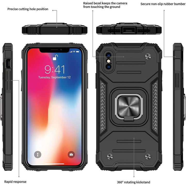 Black iPhone X/XS Case with Magnetic Ring Stand and 2 Screen Protectors - Just Closeouts Canada Inc.X0045R6Z3L