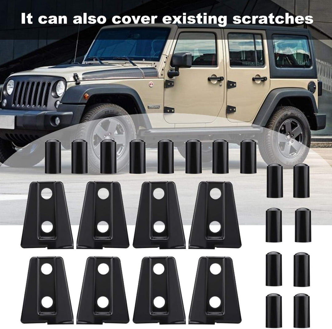 Eight black JK four-door hinge covers, view 2