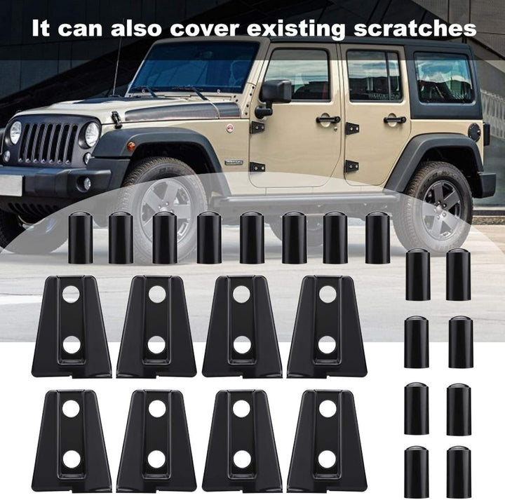 Eight black JK four-door hinge covers, view 2