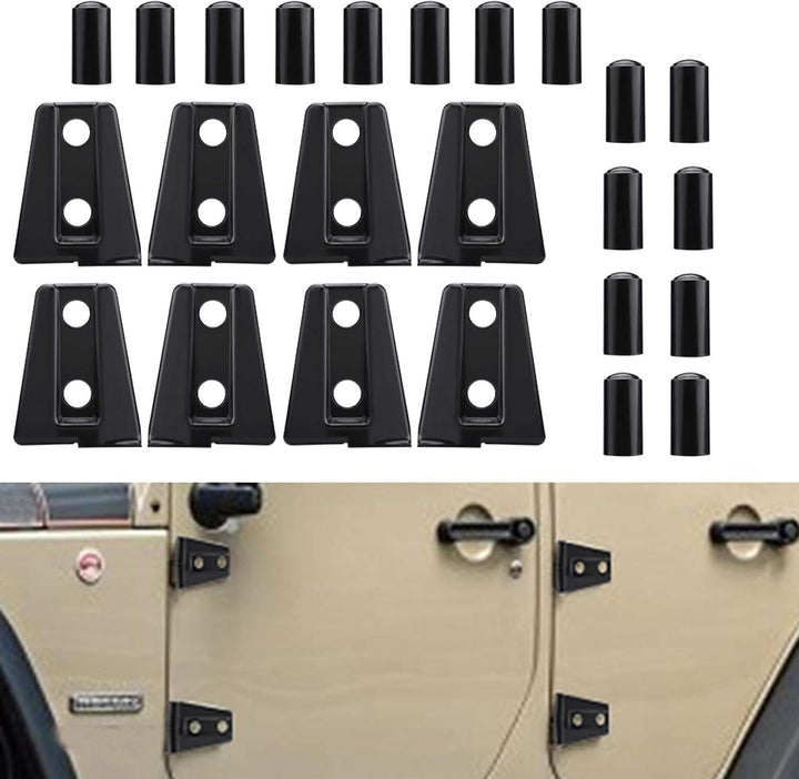 Eight black JK four-door hinge covers, view 3