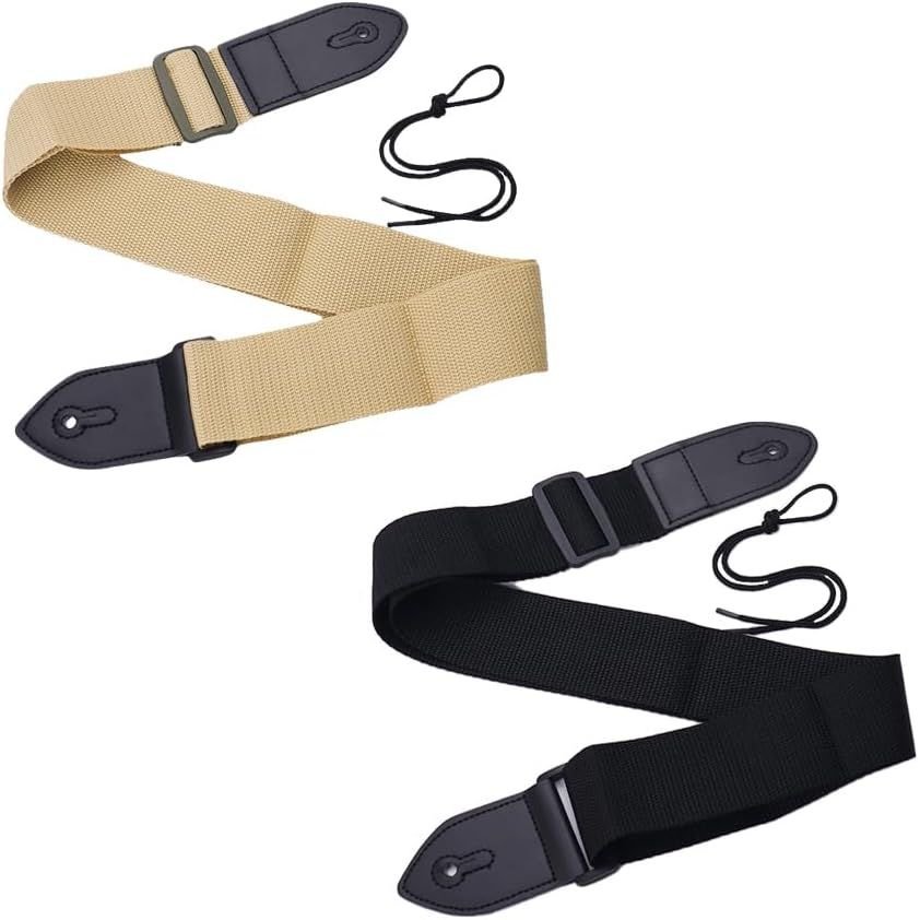 Black and khaki guitar straps, source view 1