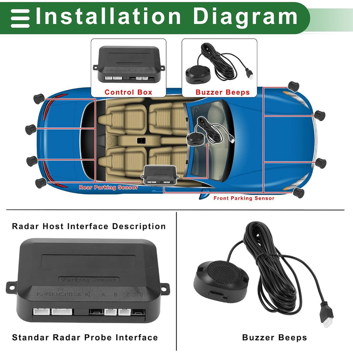 Black Reverse Parking Sensor Kit, 2 Sensors and Buzzer - Just Closeouts Canada Inc.