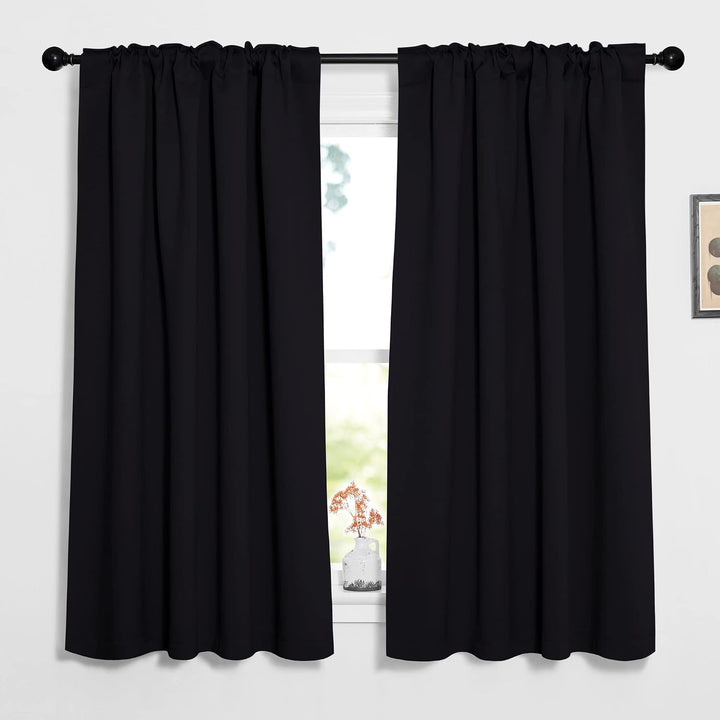 Black Room-Darkening Back-Tab & Rod-Pocket Curtains, 52 x 63 in, 2 Panels - Just Closeouts Canada Inc.