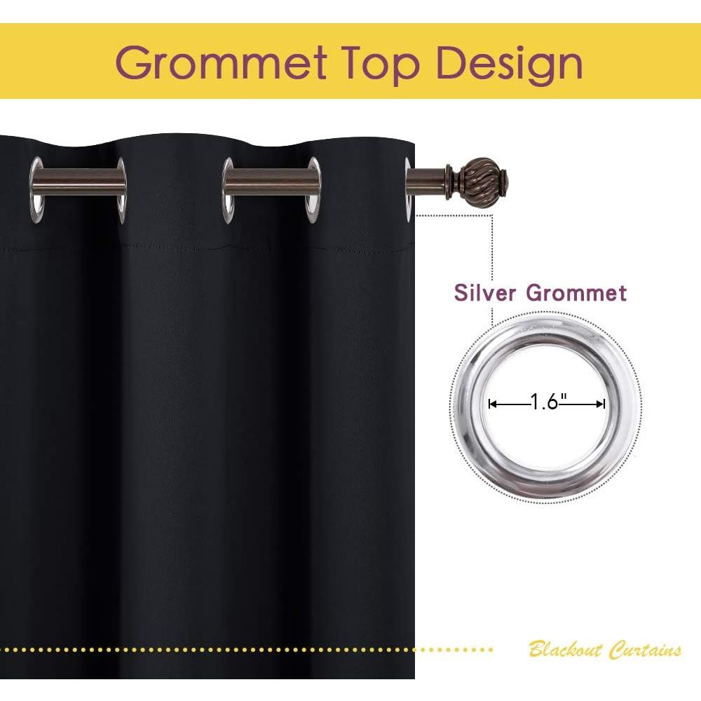 Black Room Darkening Grommet Curtains – 70 x 72 in, 2 Panels - Just Closeouts Canada Inc.