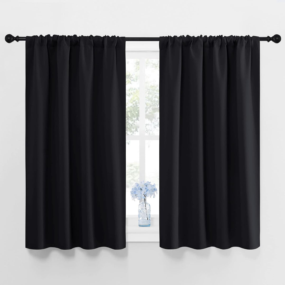 Black Room Darkening Rod-Pocket Curtains – 42 x 45 in, 2 Panels - Just Closeouts Canada Inc.