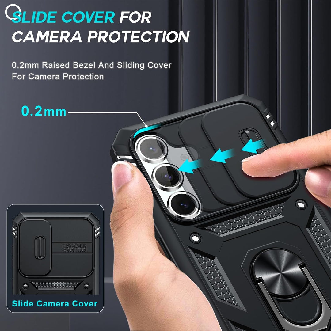 Black S25 FE Case with Sliding Camera Cover and Ring Stand - Just Closeouts Canada Inc.X004T3HRFL