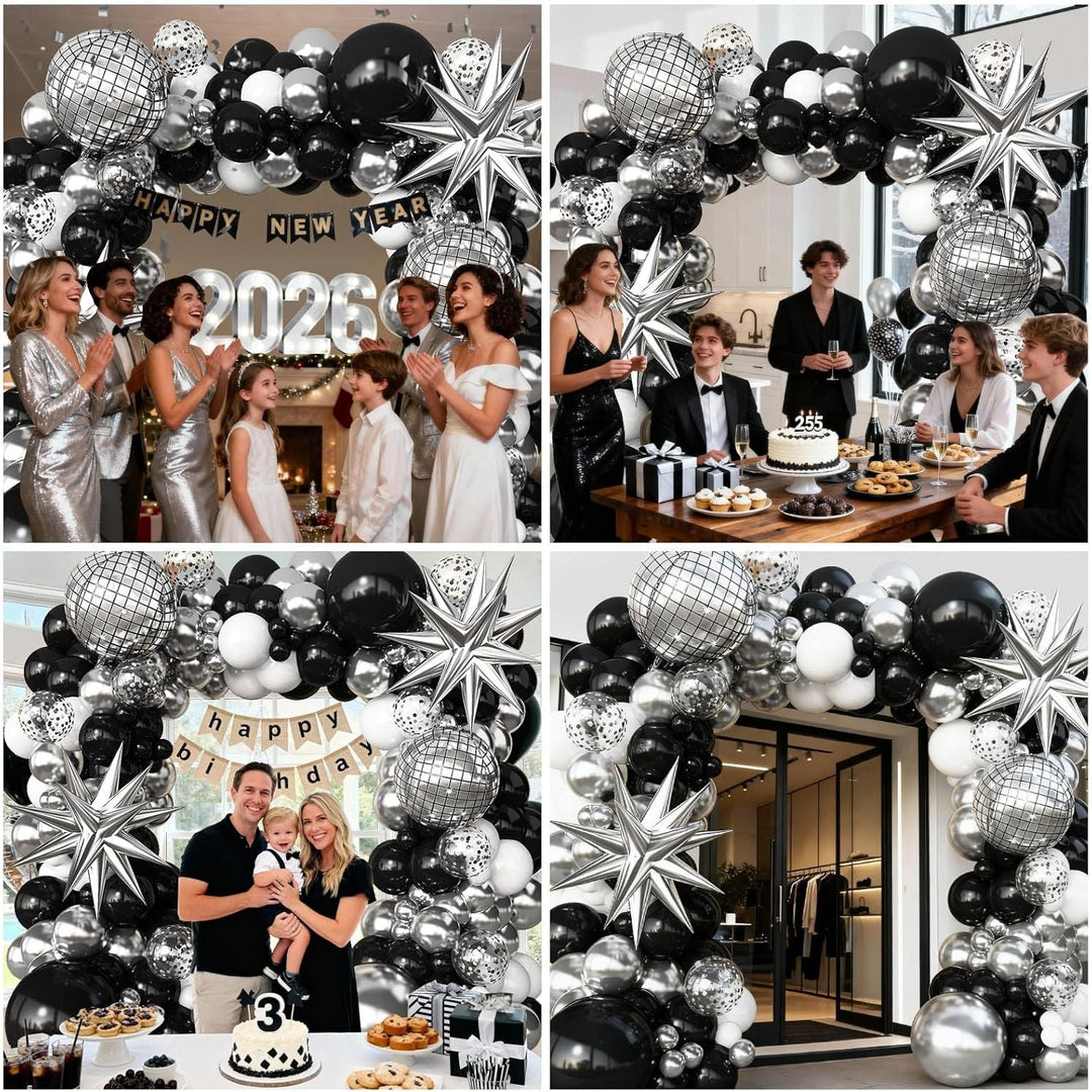 Black Silver Balloon Garland Arch Kit with Disco Balloons White Balloons for Birthday Disco Party Bachelorette Graduation Retirment Anniversary Party Decorations - Just Closeouts Canada Inc.B0FRSNHJXN