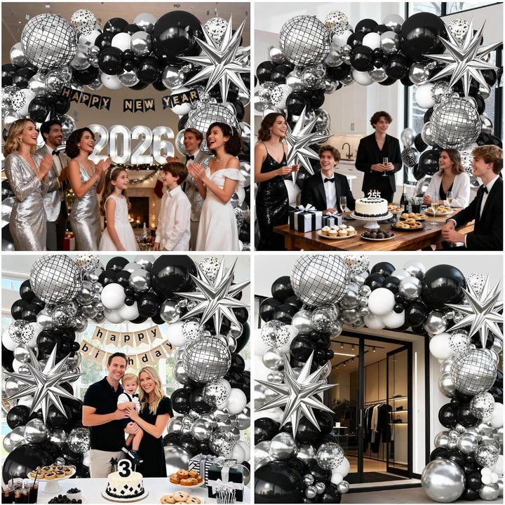 Black Silver Balloon Garland Arch Kit with Disco Balloons White Balloons for Birthday Disco Party Bachelorette Graduation Retirment Anniversary Party Decorations - Just Closeouts Canada Inc.B0FRSNHJXN