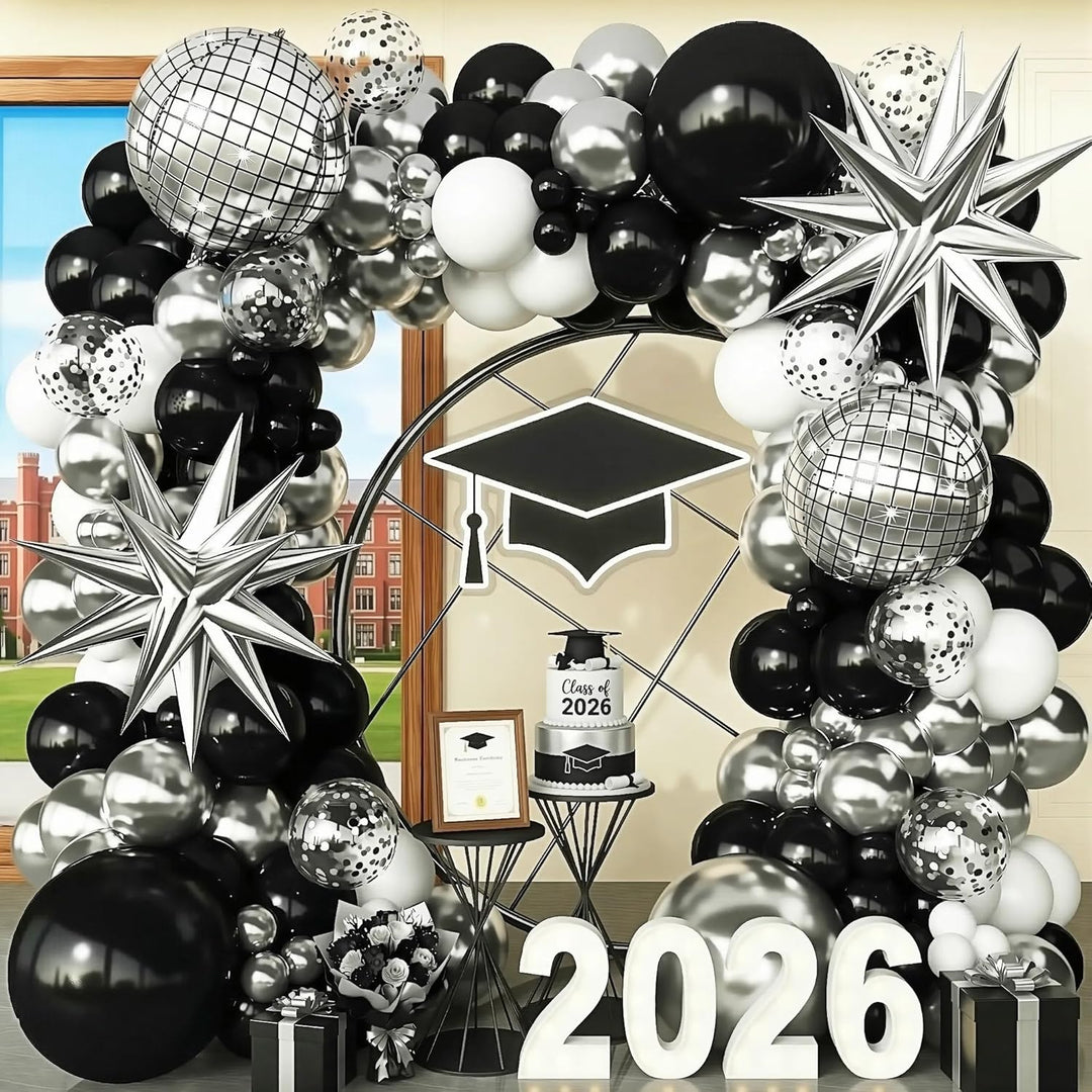 Black Silver Balloon Garland Arch Kit with Disco Balloons White Balloons for Birthday Disco Party Bachelorette Graduation Retirment Anniversary Party Decorations - Just Closeouts Canada Inc.B0FRSNHJXN