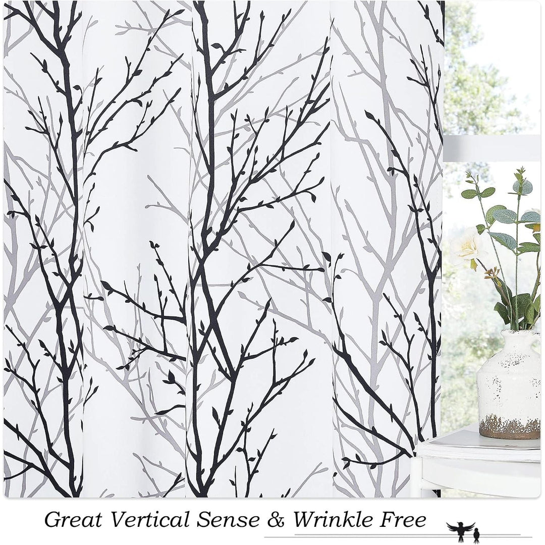 Black/Grey Branch-Print Room-Darkening Grommet Curtains, 52 x 54 in, 2 Panels - Just Closeouts Canada Inc.