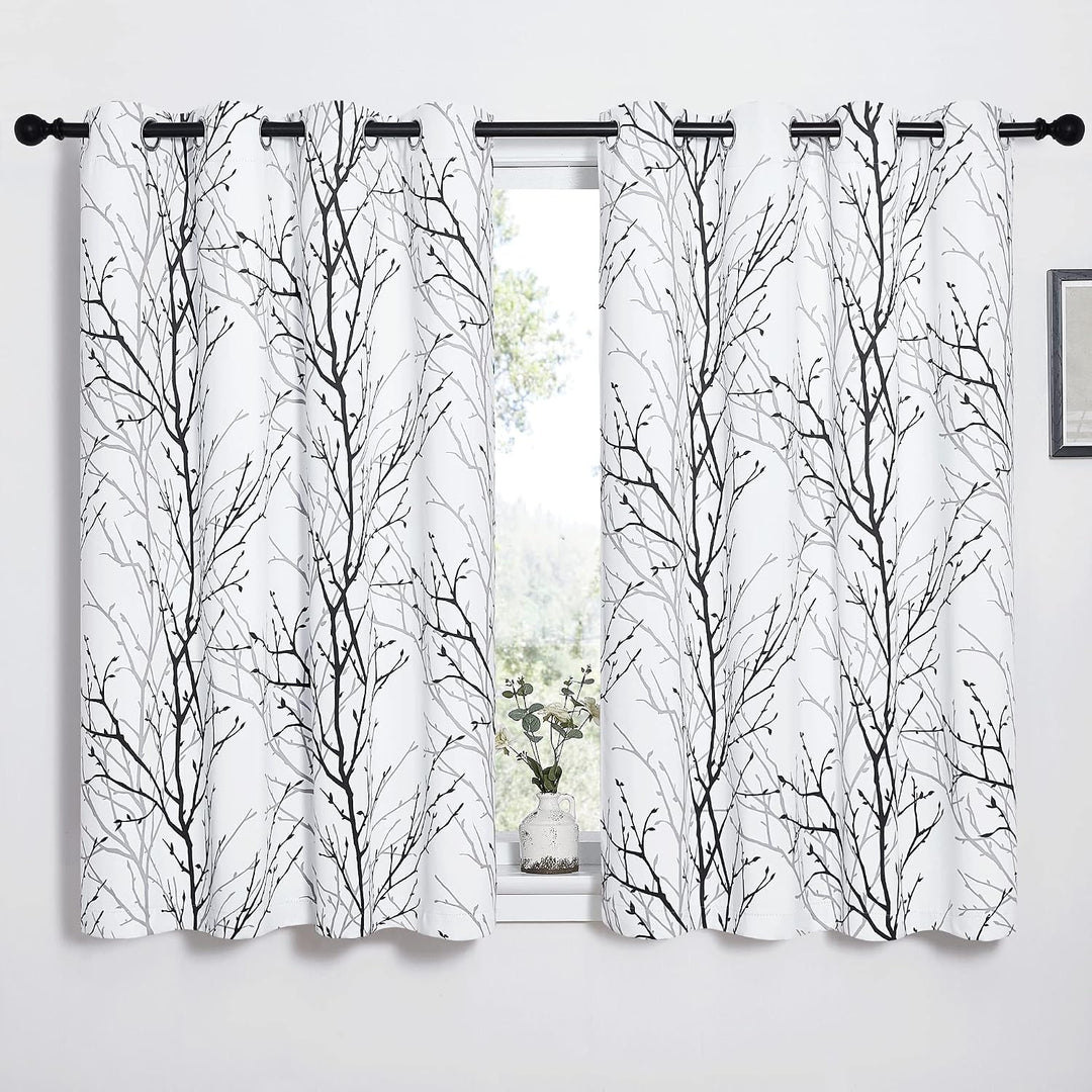 Black/Grey Branch-Print Room-Darkening Grommet Curtains, 52 x 54 in, 2 Panels - Just Closeouts Canada Inc.