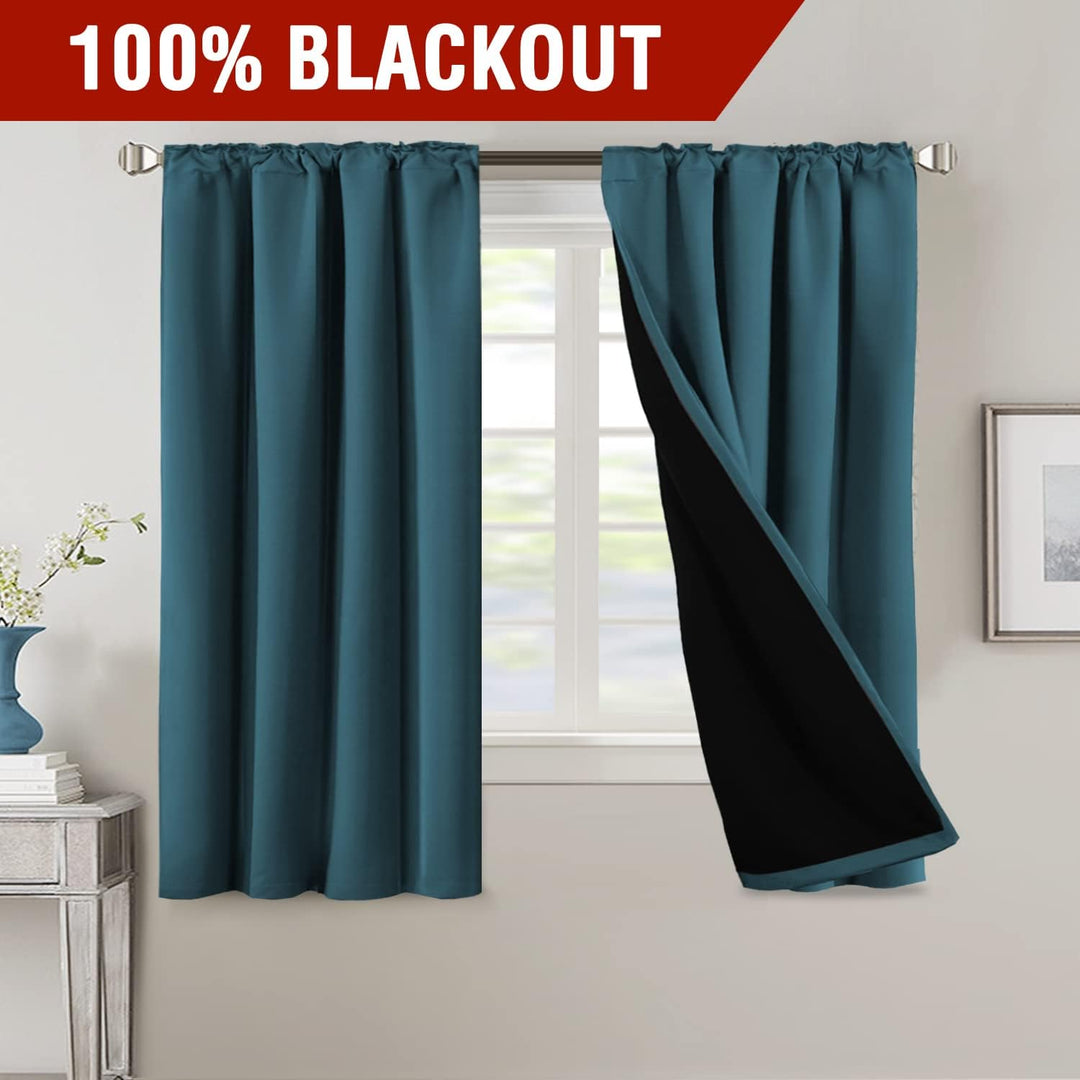 Blackout Back-Tab Curtains, Dark Teal, 42 x 63 in, 2 Panels - Just Closeouts Canada Inc.