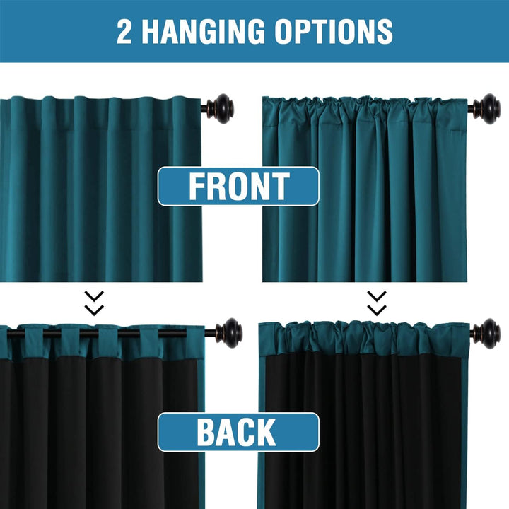 Blackout Back-Tab Curtains – Dark Teal, 52 × 96 in, 2 Panels - Just Closeouts Canada Inc.