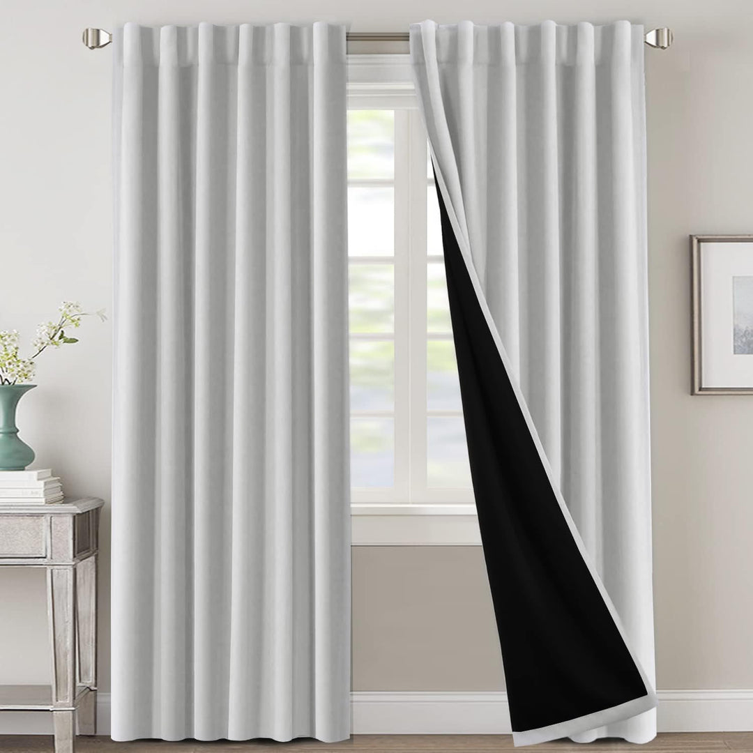 Blackout Back-Tab Curtains, Greyish White, 52 x 96 in, 2 Panels - Just Closeouts Canada Inc.