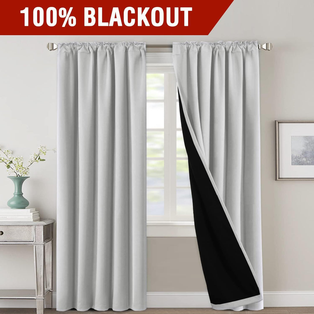 Blackout Back-Tab Curtains, Greyish White, 52 x 96 in, 2 Panels - Just Closeouts Canada Inc.