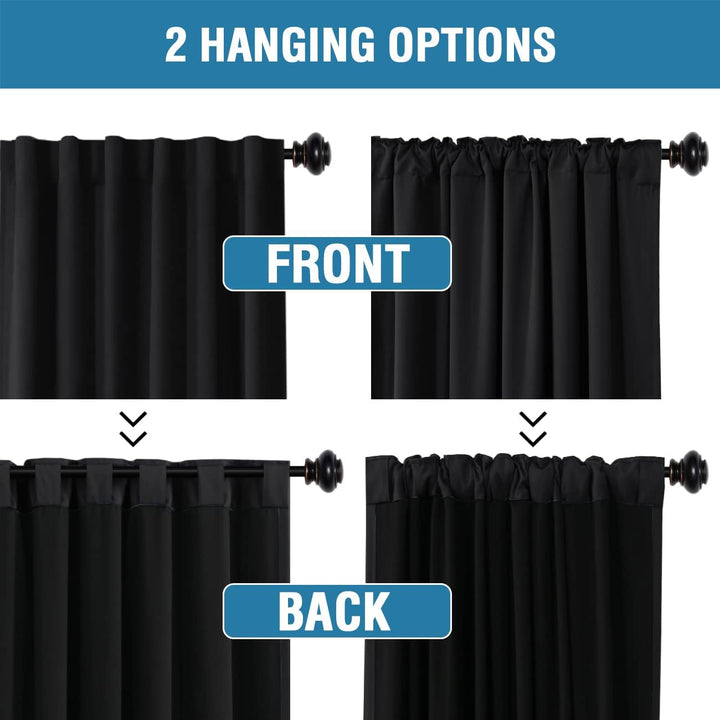 Blackout Back-Tab Curtains, Jet Black, 52 x 63 in, 2 Panels - Just Closeouts Canada Inc.