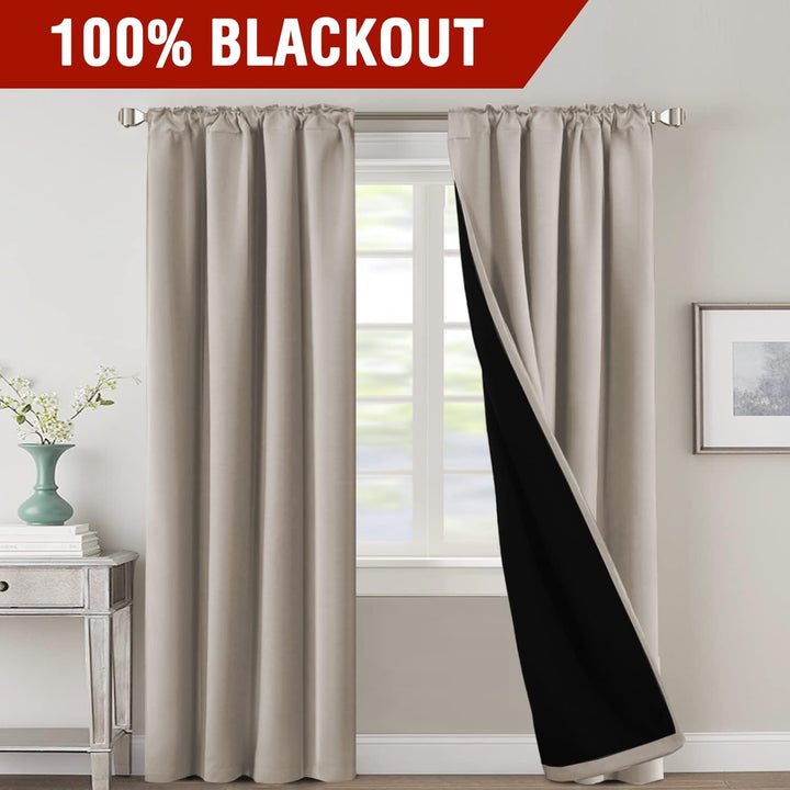 Blackout Back-Tab Curtains, Natural Sand, 42 x 84 in, 2 Panels - Just Closeouts Canada Inc.
