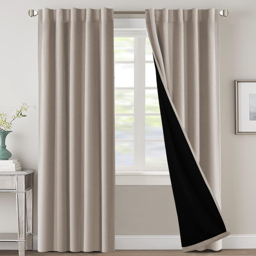Blackout Back-Tab Curtains, Natural Sand, 42 x 84 in, 2 Panels - Just Closeouts Canada Inc.