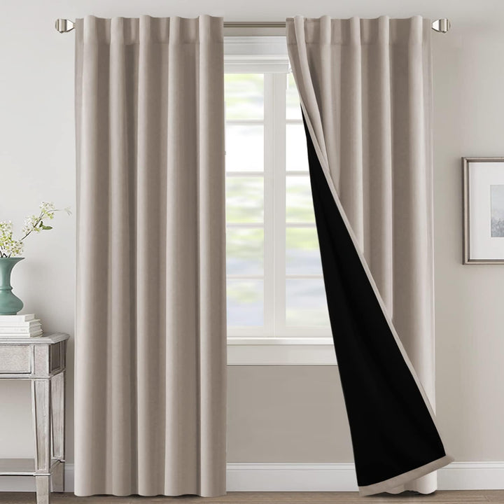 Blackout Back-Tab Curtains, Natural Sand, 42 x 84 in, 2 Panels - Just Closeouts Canada Inc.