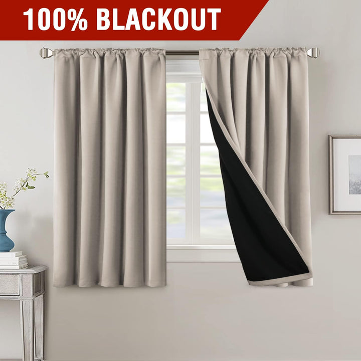 Blackout Back-Tab Curtains – Natural Sand, 52 × 54 in, 2 Panels - Just Closeouts Canada Inc.