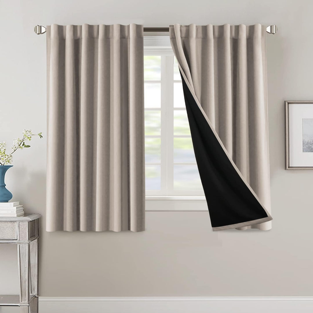Blackout Back-Tab Curtains – Natural Sand, 52 × 54 in, 2 Panels - Just Closeouts Canada Inc.