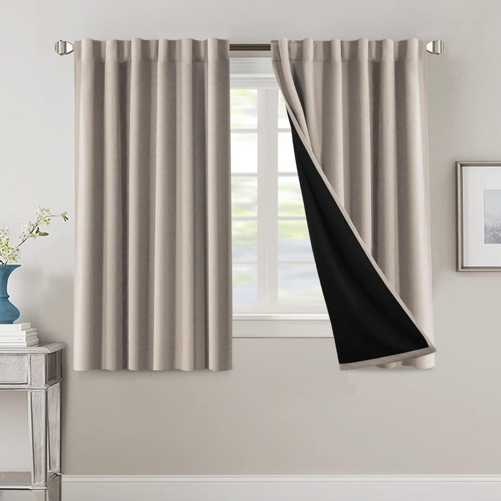 Blackout Back-Tab Curtains – Natural Sand, 52 × 54 in, 2 Panels - Just Closeouts Canada Inc.
