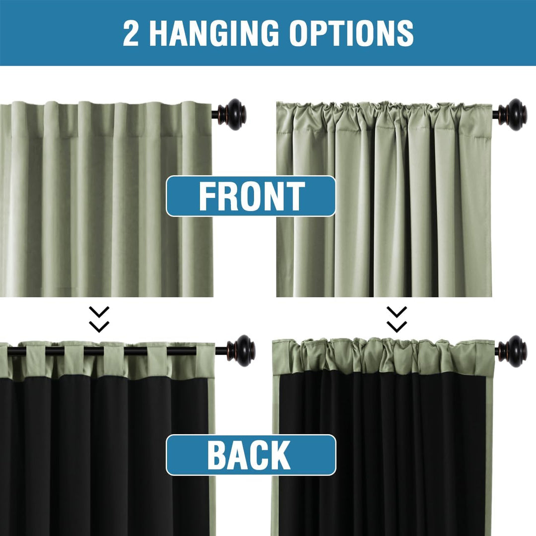 Blackout Back-Tab Curtains, Sage, 52 x 96 in, 2 Panels - Just Closeouts Canada Inc.