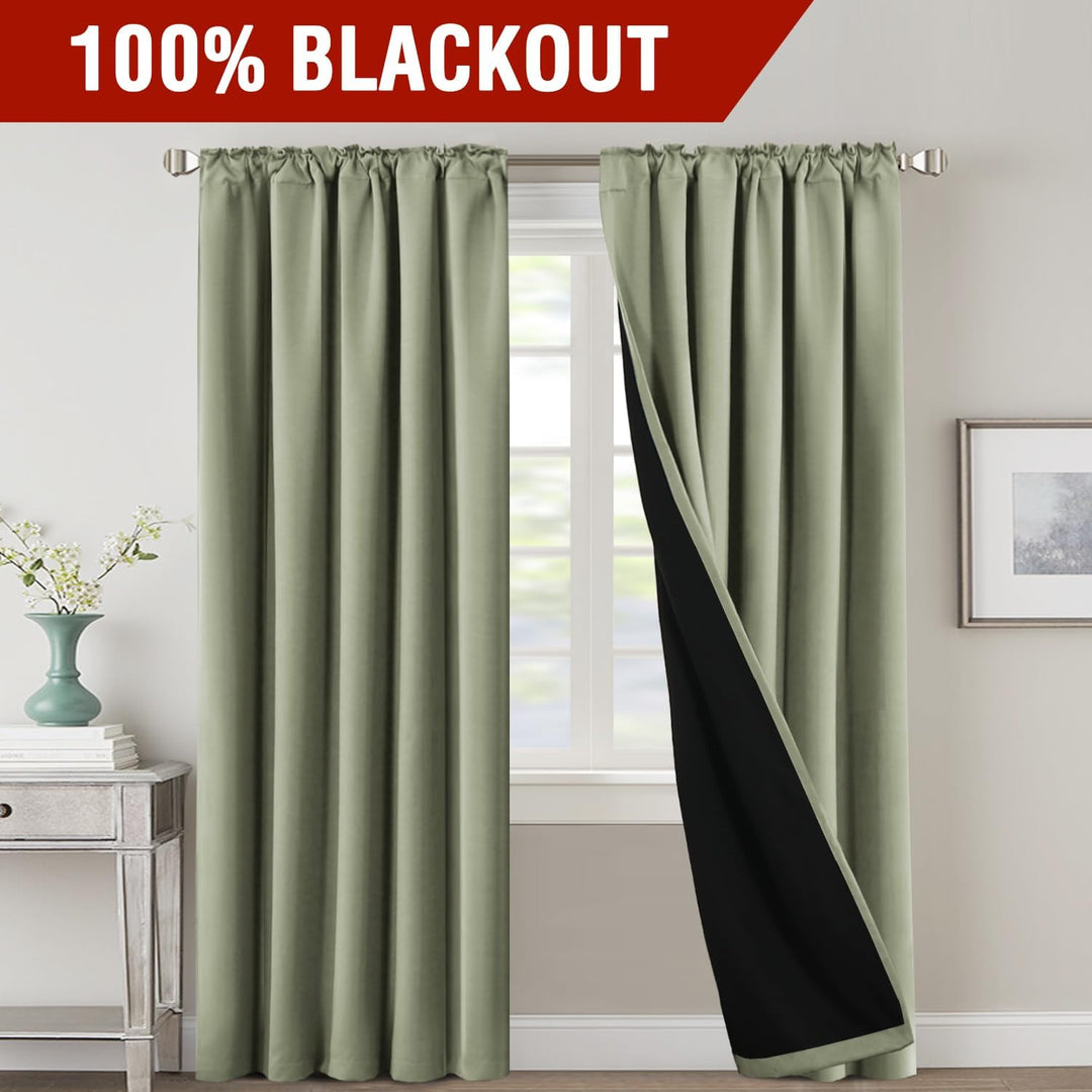 Blackout Back-Tab Curtains, Sage, 52 x 96 in, 2 Panels - Just Closeouts Canada Inc.