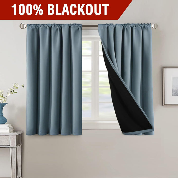 Blackout Back-Tab Curtains – Stone Blue, 52 × 45 in, 2 Panels - Just Closeouts Canada Inc.