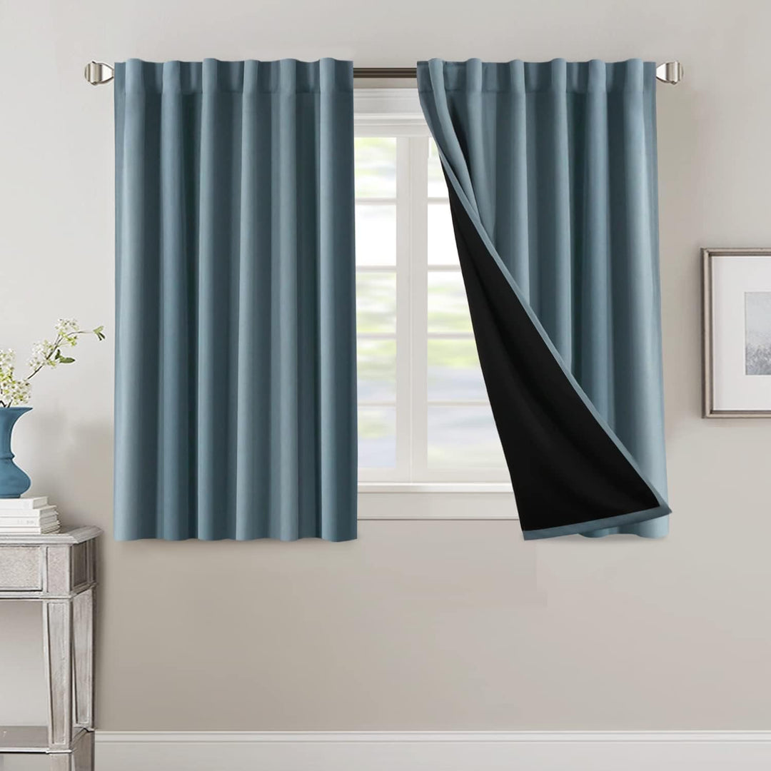 Blackout Back-Tab Curtains – Stone Blue, 52 × 45 in, 2 Panels - Just Closeouts Canada Inc.