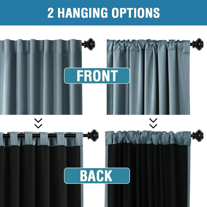 Blackout Back-Tab Curtains – Stone Blue, 52 × 45 in, 2 Panels - Just Closeouts Canada Inc.