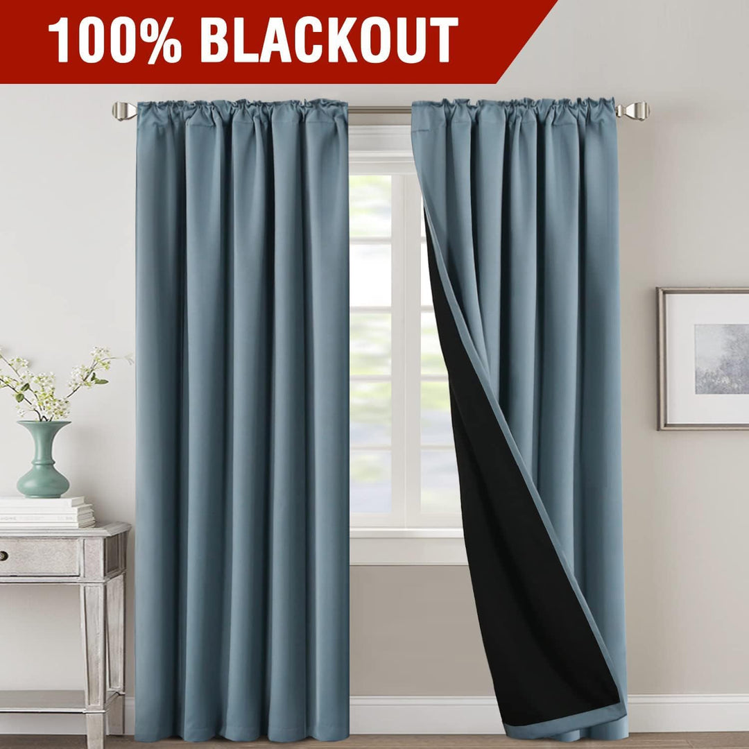 Blackout Back-Tab Curtains, Stone Blue, 52 x 96 in, 2 Panels - Just Closeouts Canada Inc.