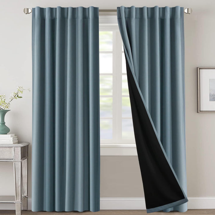 Blackout Back-Tab Curtains, Stone Blue, 52 x 96 in, 2 Panels - Just Closeouts Canada Inc.