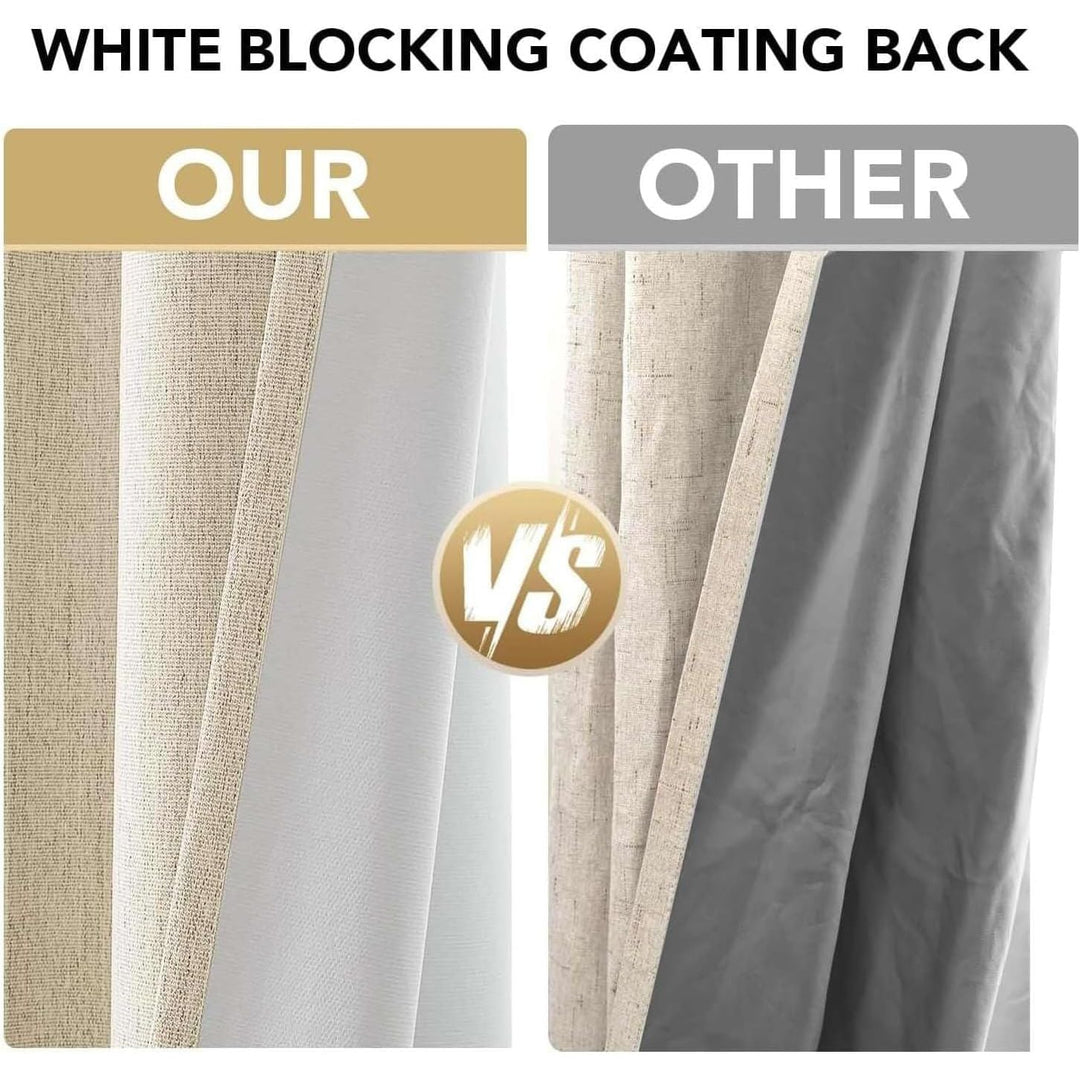 Blackout Curtains, Chenille Linen Curtains 84 inches Long 100% Blackout Curtains for Bedroom, Textured Linen Look Draperies Grommet with White Liner, 2 Panels, Heather Bleached Sand - Just Closeouts Canada Inc.