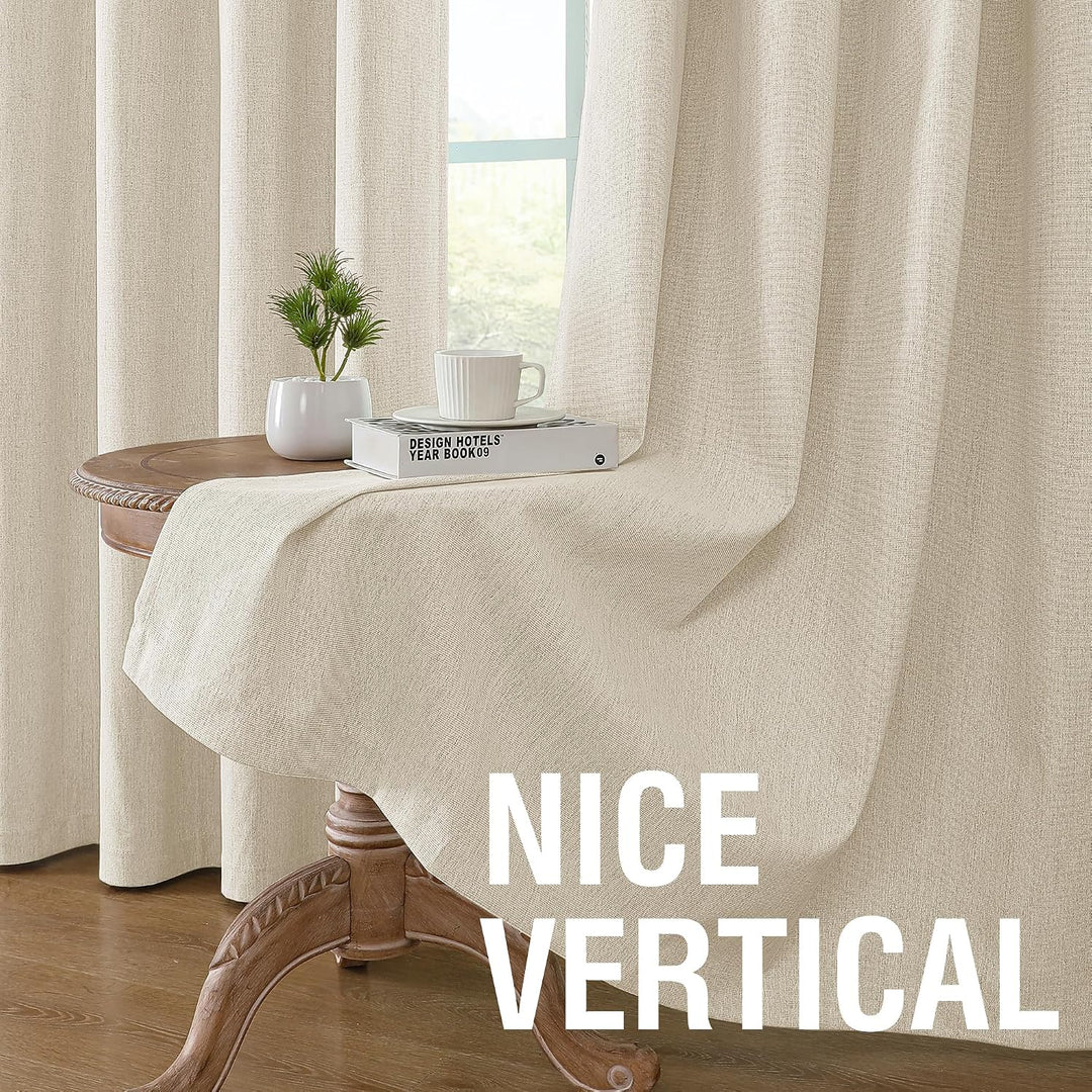 Blackout Curtains, Chenille Linen Curtains 84 inches Long 100% Blackout Curtains for Bedroom, Textured Linen Look Draperies Grommet with White Liner, 2 Panels, Heather Bleached Sand - Just Closeouts Canada Inc.