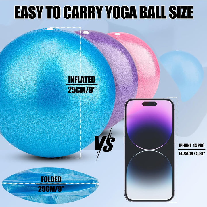 Blue 9-Inch Mini Pilates Exercise Ball with Inflation Straw - Just Closeouts Canada Inc.