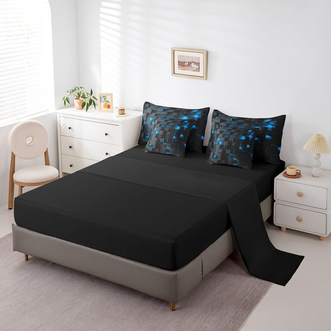 Blue and Black Bedding Set Twin Size Kids Light Geometric Comforter Set with Sheets 7 Piece Geometry Bed in a Bag forModern Bed Set with Comforter,Sheets,Pillowcases,Cushion Covers - Just Closeouts Canada Inc.X004OJ5AN1