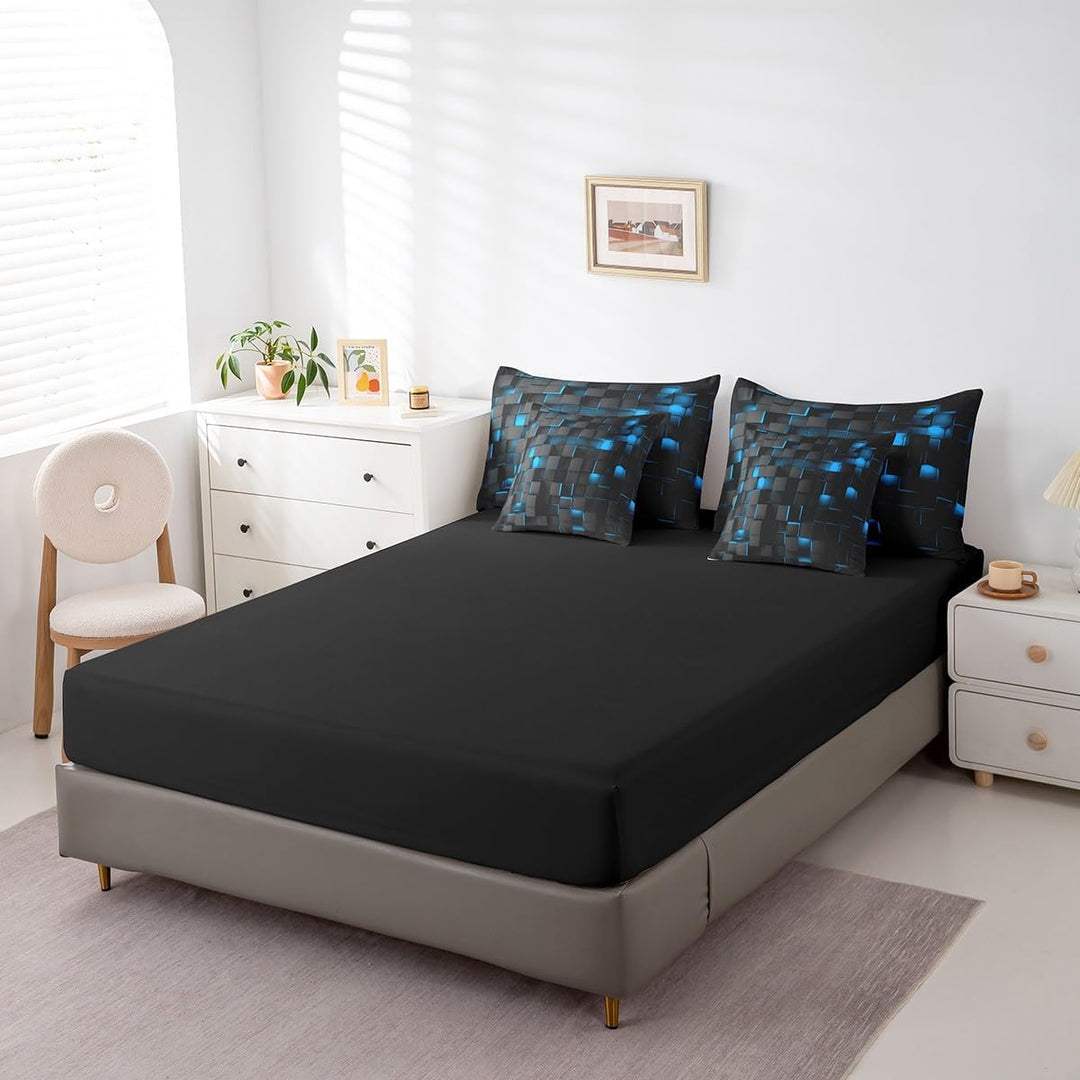 Blue and Black Bedding Set Twin Size Kids Light Geometric Comforter Set with Sheets 7 Piece Geometry Bed in a Bag forModern Bed Set with Comforter,Sheets,Pillowcases,Cushion Covers - Just Closeouts Canada Inc.X004OJ5AN1