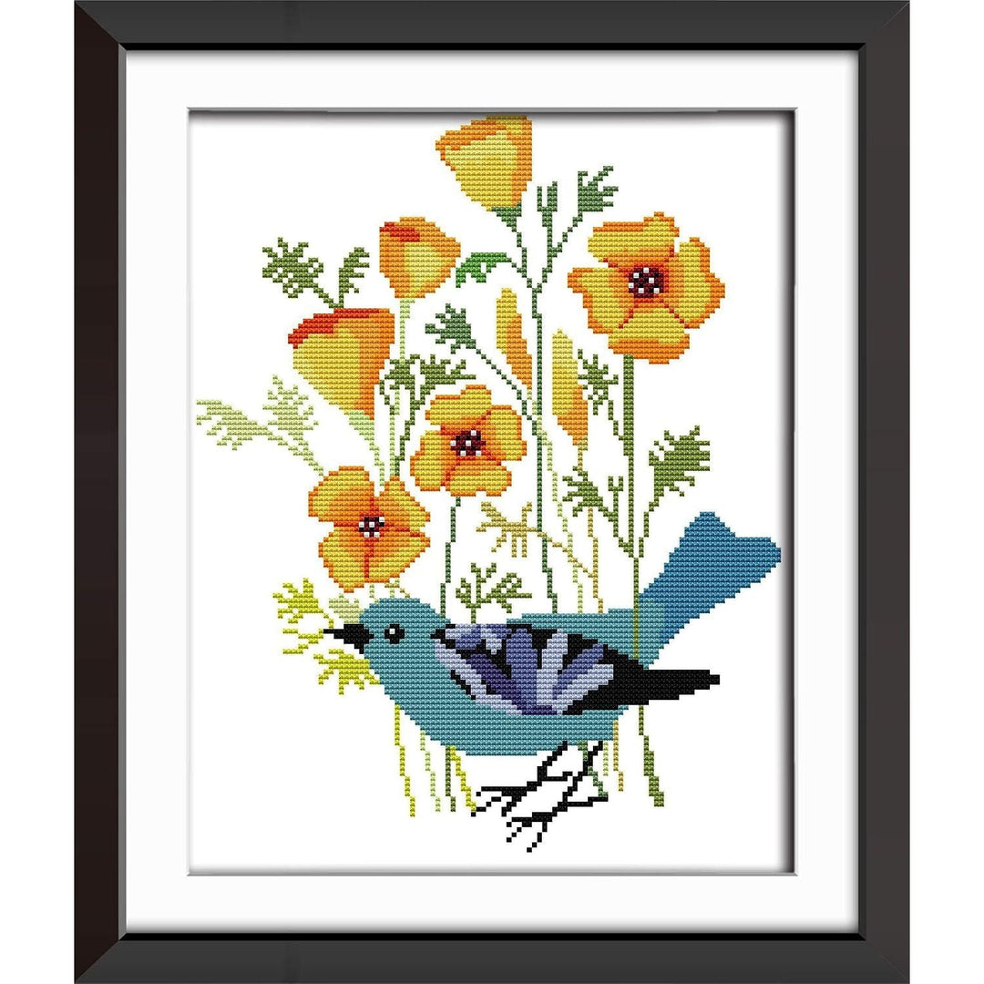 Blue Bird and Flowers Stamped Cross-Stitch Kit, 11-Count, 14.6 x 17.3 in - Just Closeouts Canada Inc.X003354K65