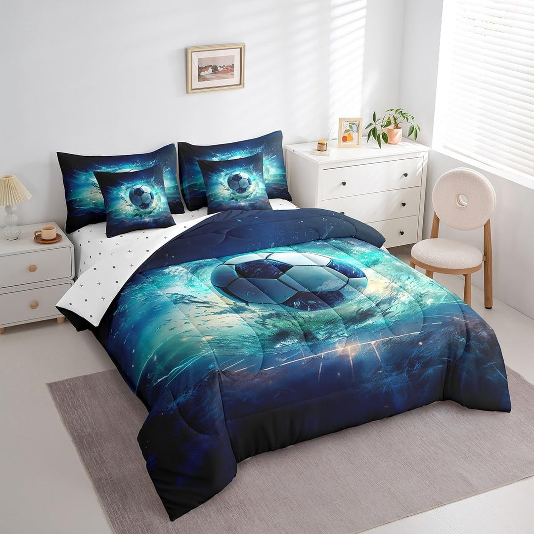 Blue Soccer Comforter & Sheet Set, Twin, 7-Piece - Just Closeouts Canada Inc.X004YNGSB5